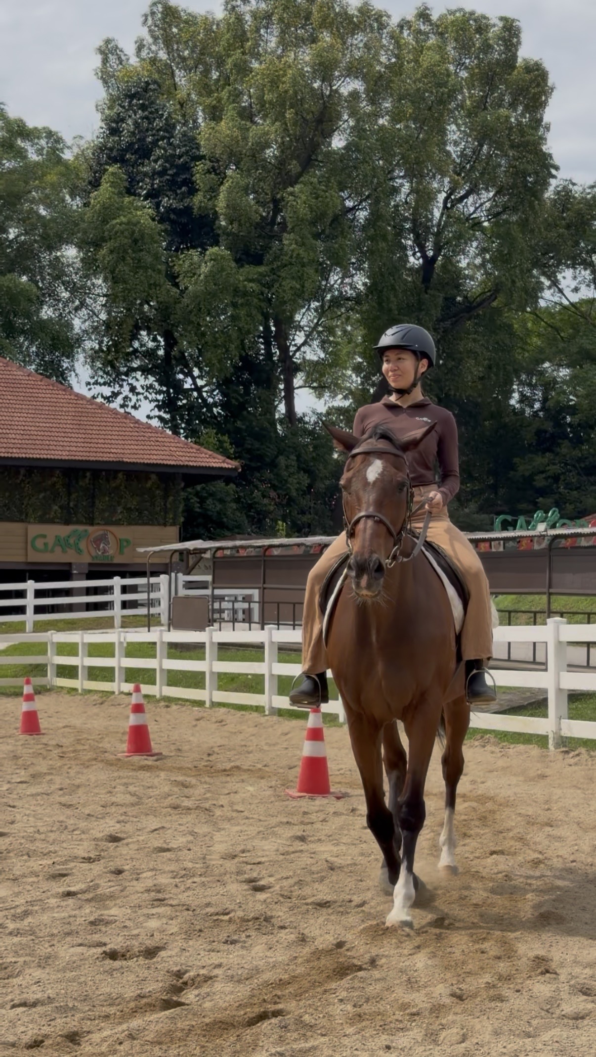 A rider practising in the stable arena