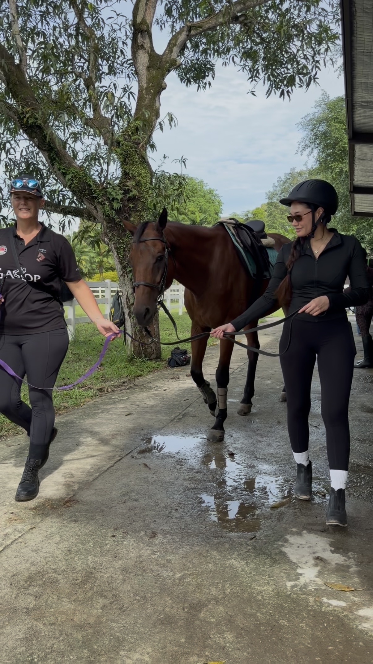 A child taking a riding lesson