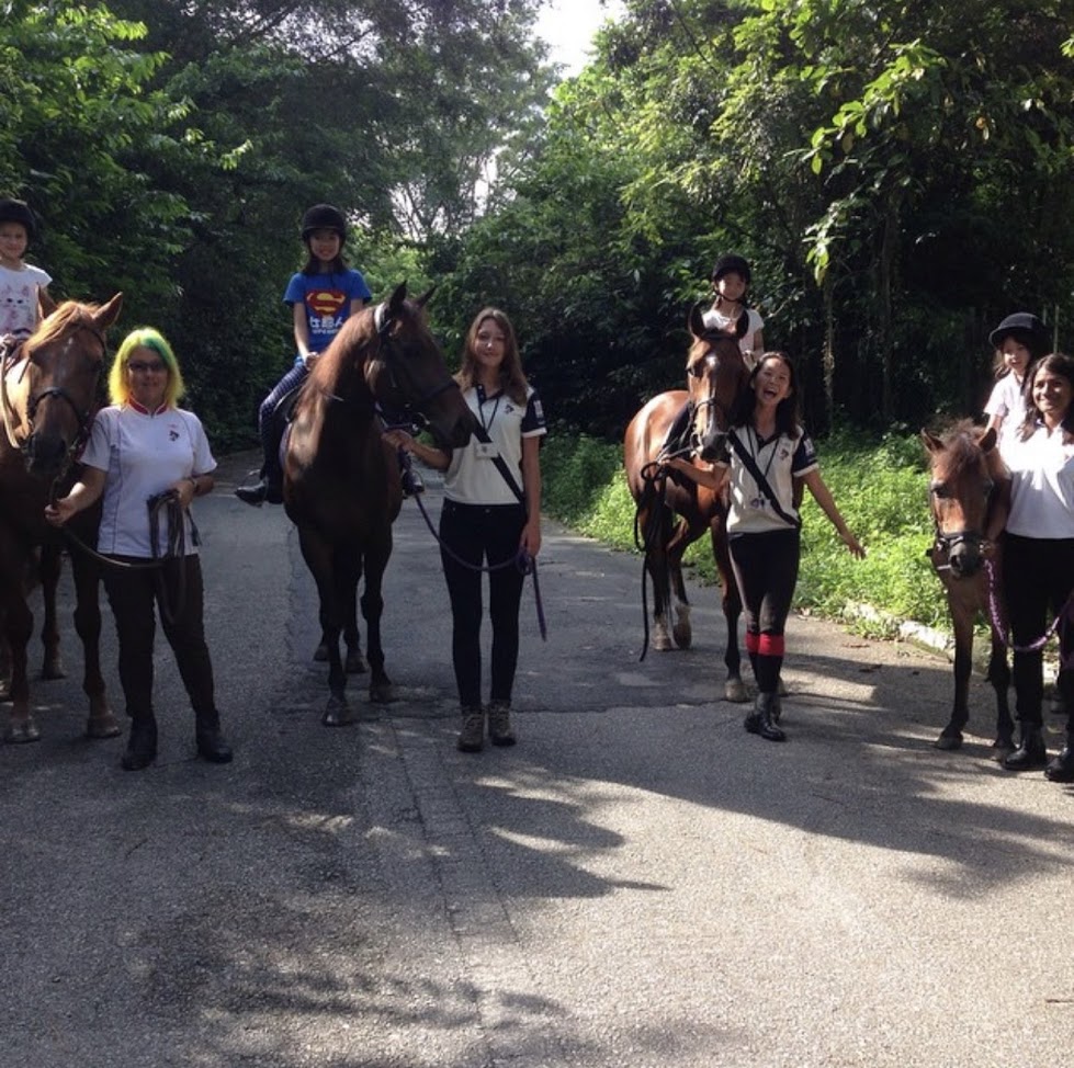 Young riders and the Gallop Stable team with their horses
